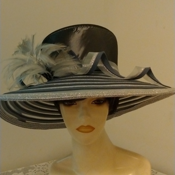 Elegant Black and Silver 5" Wide Brim Designer Kentucky Derby Women's Hat - Picture 1 of 14